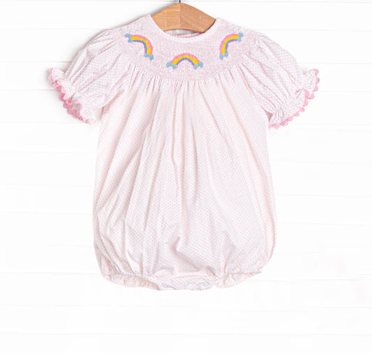 Preorder SR2983 Rainbow Pink Dot Short Sleeve Romper Smock Baby Girl Romper 202504
