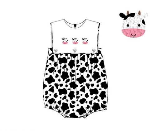 Preorder SR2987 Black White Cow Print Sleeveless Romper Baby Girls Romper 202503