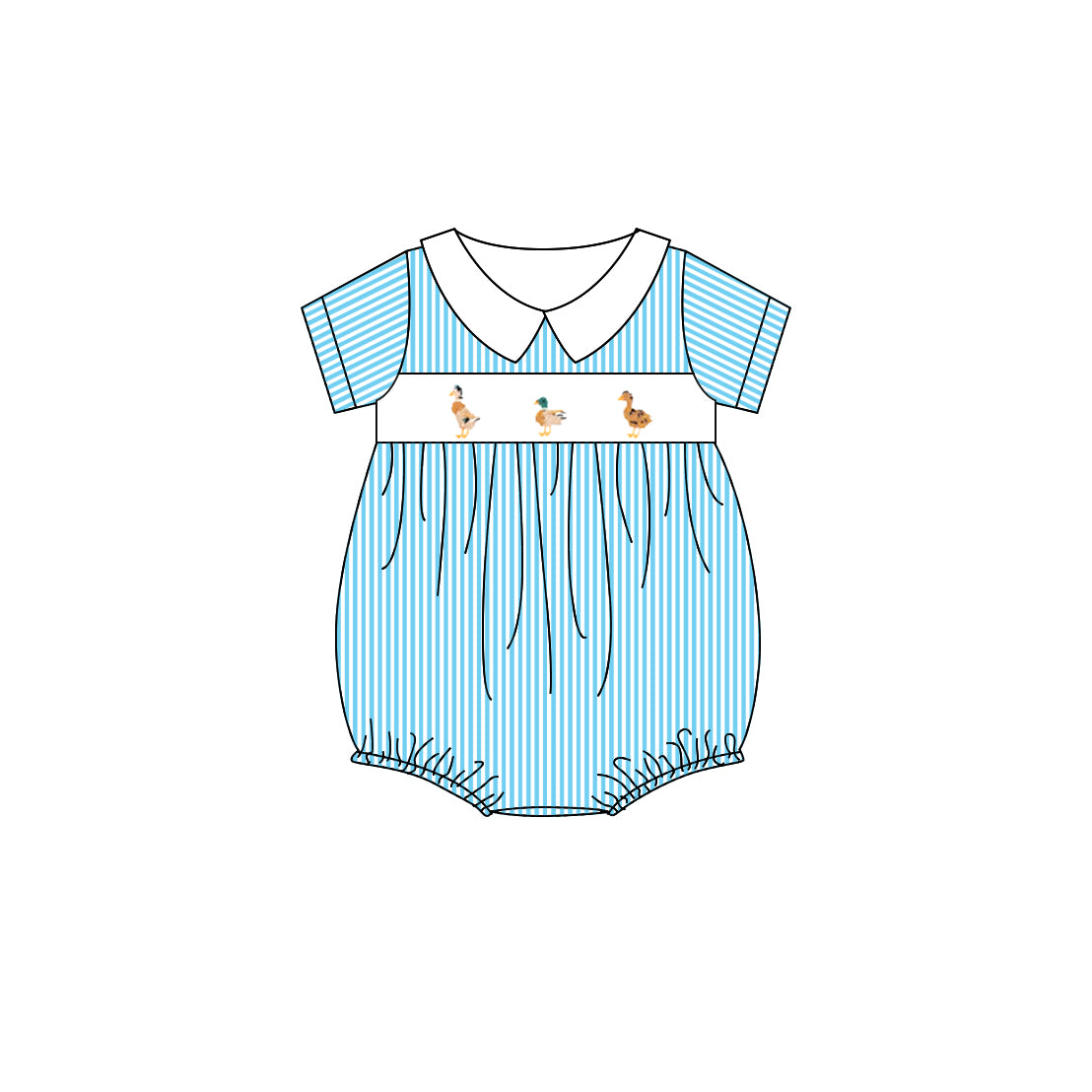 Preorder SR2992 Duck Hunting Clothes Light Blue Short Sleeve Romper Smocked Baby Girls Romper 202503