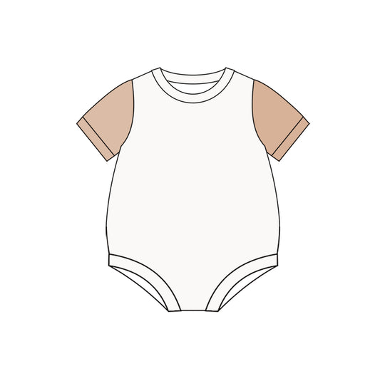 Preorder SR3017 Solid color contrast color rice brown short sleeve romper baby girls boutique outfits 202503