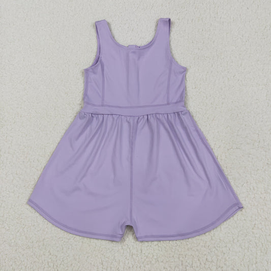 SR3020 Pure Blue Purple Sleeveless Romper Yoga Overall Jumpsuit Girls Boutique Clothes  202505 RTS