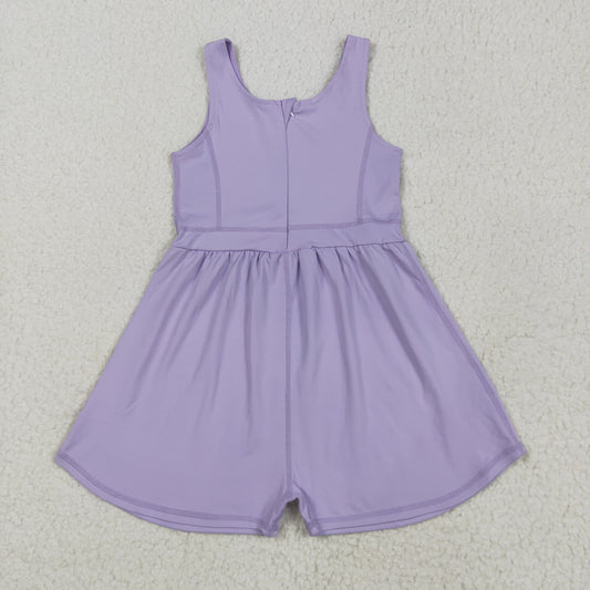 SR3020 Pure Blue Purple Sleeveless Romper Yoga Overall Jumpsuit Girls Boutique Clothes  202505 RTS