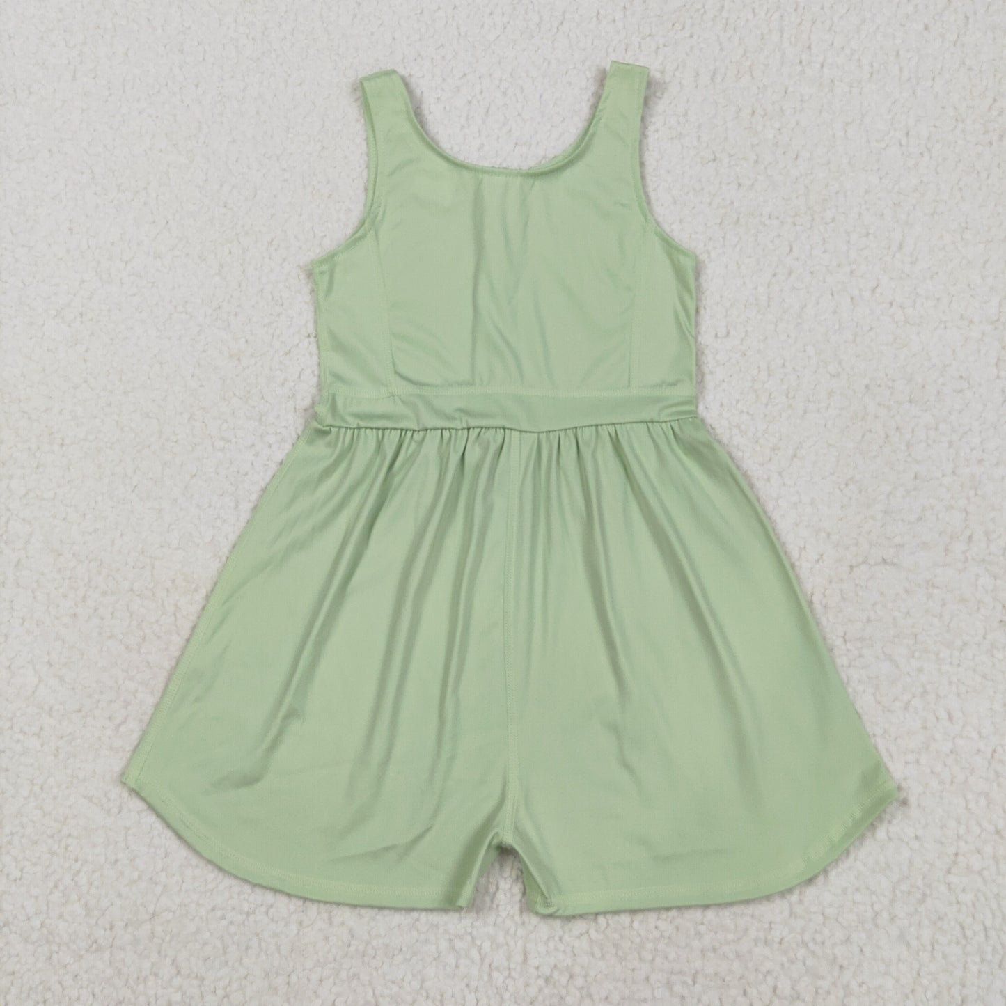 SR3021 Pure Yellow Green Sleeveless Romper Yoga Overall Jumpsuit Girls Boutique Clothes 202505 RTS