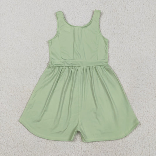 SR3021 Pure Yellow Green Sleeveless Romper Yoga Overall Jumpsuit Girls Boutique Clothes  202505 RTS