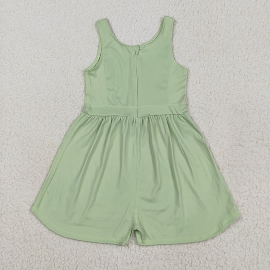 SR3021 Pure Yellow Green Sleeveless Romper Yoga Overall Jumpsuit Girls Boutique Clothes  202505 RTS