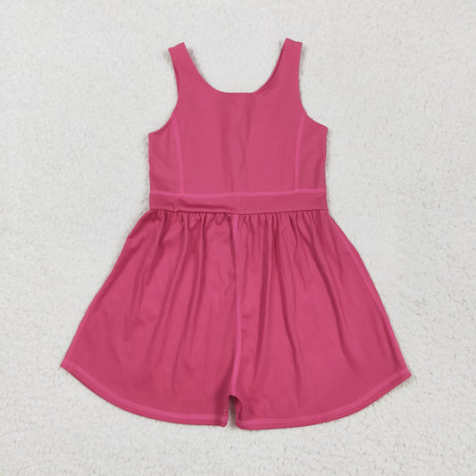 SR3022 Pure Rose Red Sleeveless Romper Yoga Overall Jumpsuit Girls Boutique Clothes  202505 RTS