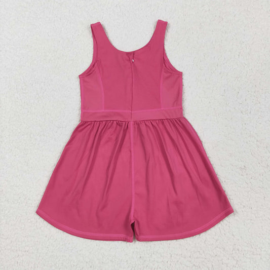 SR3022 Pure Rose Red Sleeveless Romper Yoga Overall Jumpsuit Girls Boutique Clothes  202505 RTS