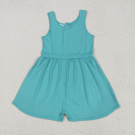 SR3023 Pure Blue Green Sleeveless Romper Yoga Overall Jumpsuit Girls Boutique Clothes  202505 RTS