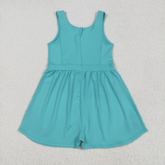 SR3023 Pure Blue Green Sleeveless Romper Yoga Overall Jumpsuit Girls Boutique Clothes  202505 RTS
