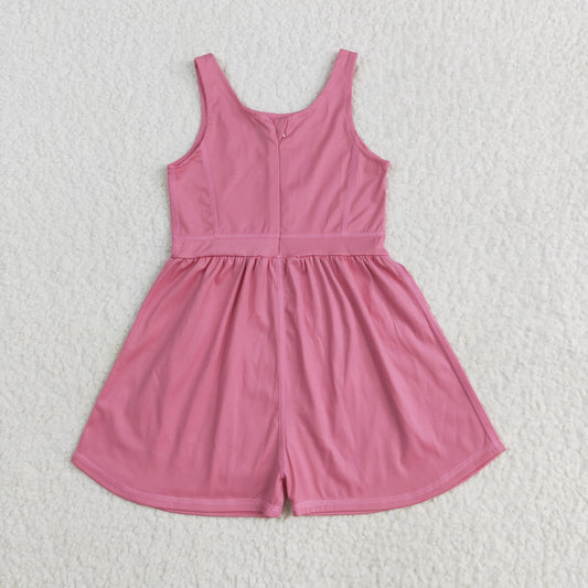 SR3024 Pure Dark Pink Sleeveless Romper Yoga Overall Jumpsuit Girls Boutique Clothes  202505 RTS