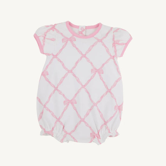 Preorder SR3027 White Pink Bows Short Sleeve Romper Baby Girls Boutique Outfits 202503