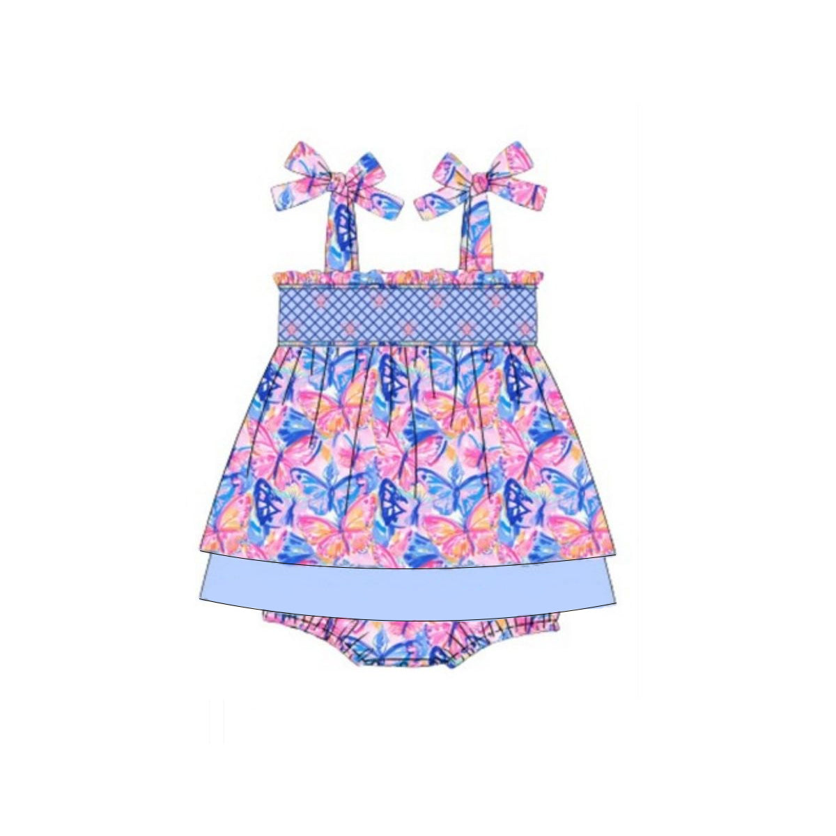 Preorder SR3028 Blue Pink Butterfly Sleeveless Romper Baby Girls Boutique Outfits 202503