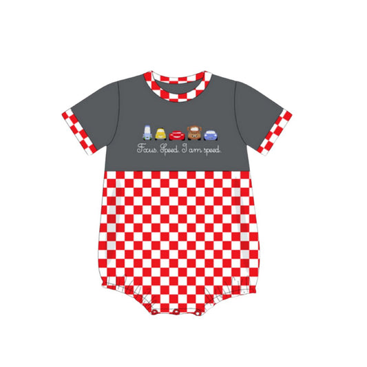 Preorder SR3030 Cartoon Toy Story Grey Red Plaid Short Sleeve Romper Baby Girls Boutique Outfits 202503