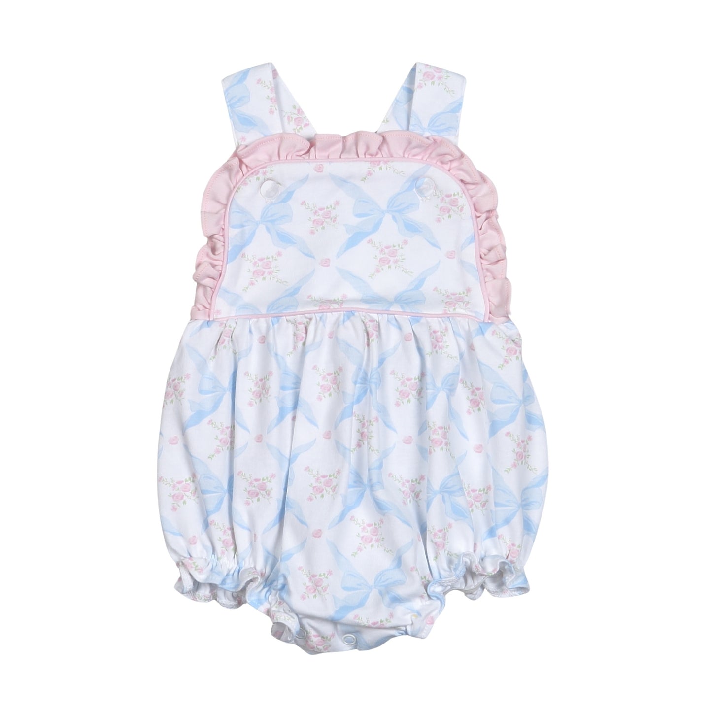 Preorder SR3031 Light Blue Pink Bows Ruffle Sleeveless Romper Baby Girls Boutique Summer Clothes 202503