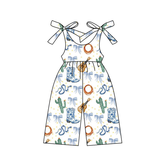 Preorder SR3041 Boots Bows Rodeo Blue White Sleeveless Romper Overall Jumpsuit Girls Boutique Clothes  202503