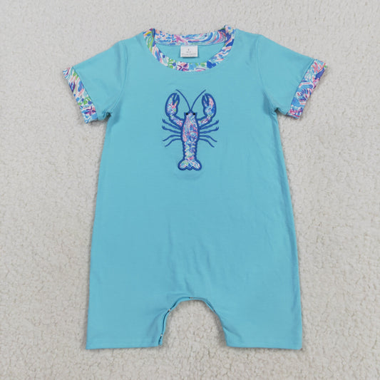 SR3044 embroidered lobster blue green short sleeve girls romper 202508 RTS