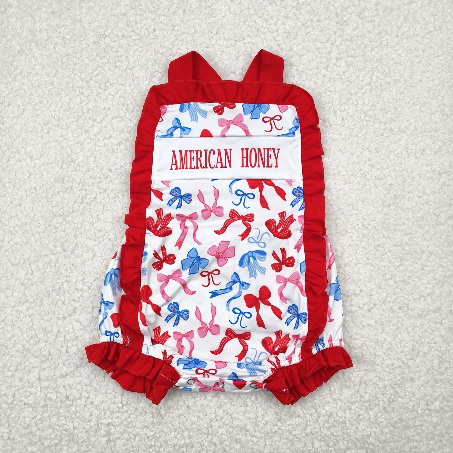 SR3048 4th of July red blue bows sleeveless ruffle romper baby girls boutique outfits 202504 RTS