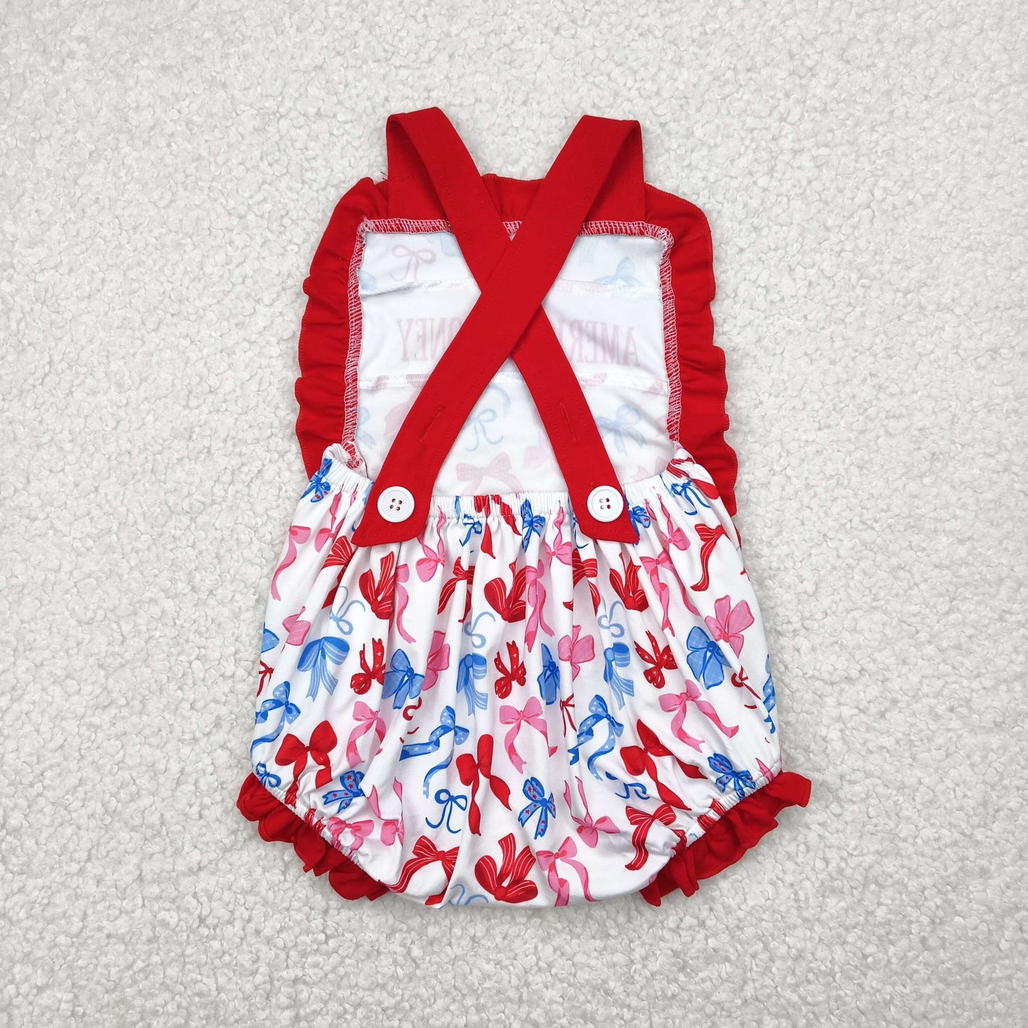SR3048 4th of July red blue bows sleeveless ruffle romper baby girls boutique outfits 202504 RTS