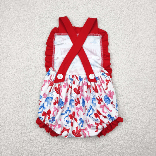 SR3048 4th of July red blue bows sleeveless ruffle romper baby girls boutique outfits 202504 RTS