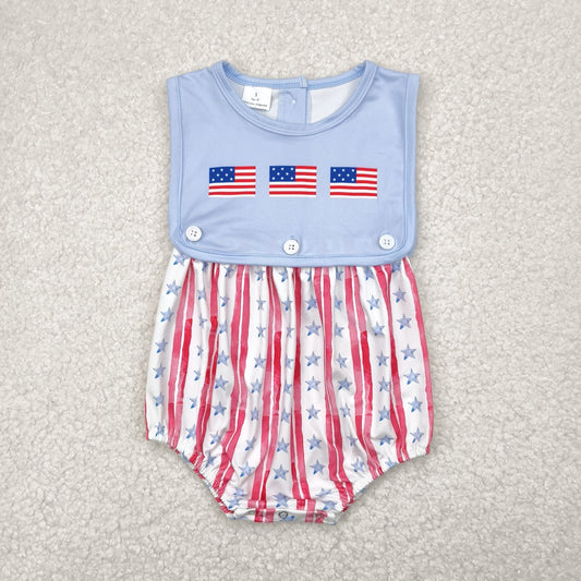 SR3049 4th of July flag blue star red striped sleeveless romper baby boys boutique outfits 202504 RTS