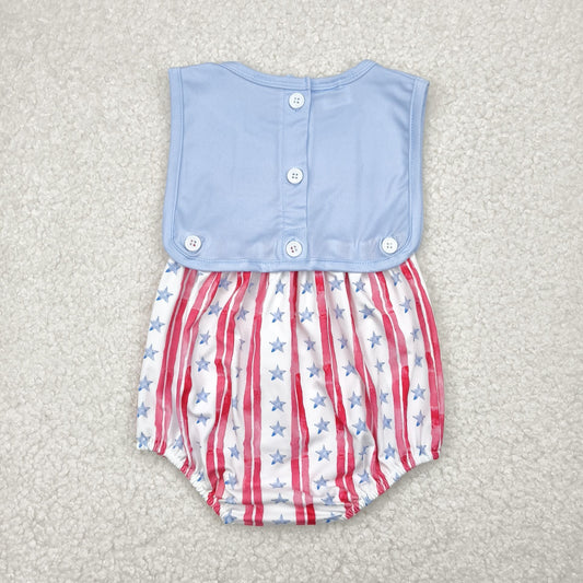 SR3049 4th of July flag blue star red striped sleeveless romper baby boys boutique outfits 202504 RTS