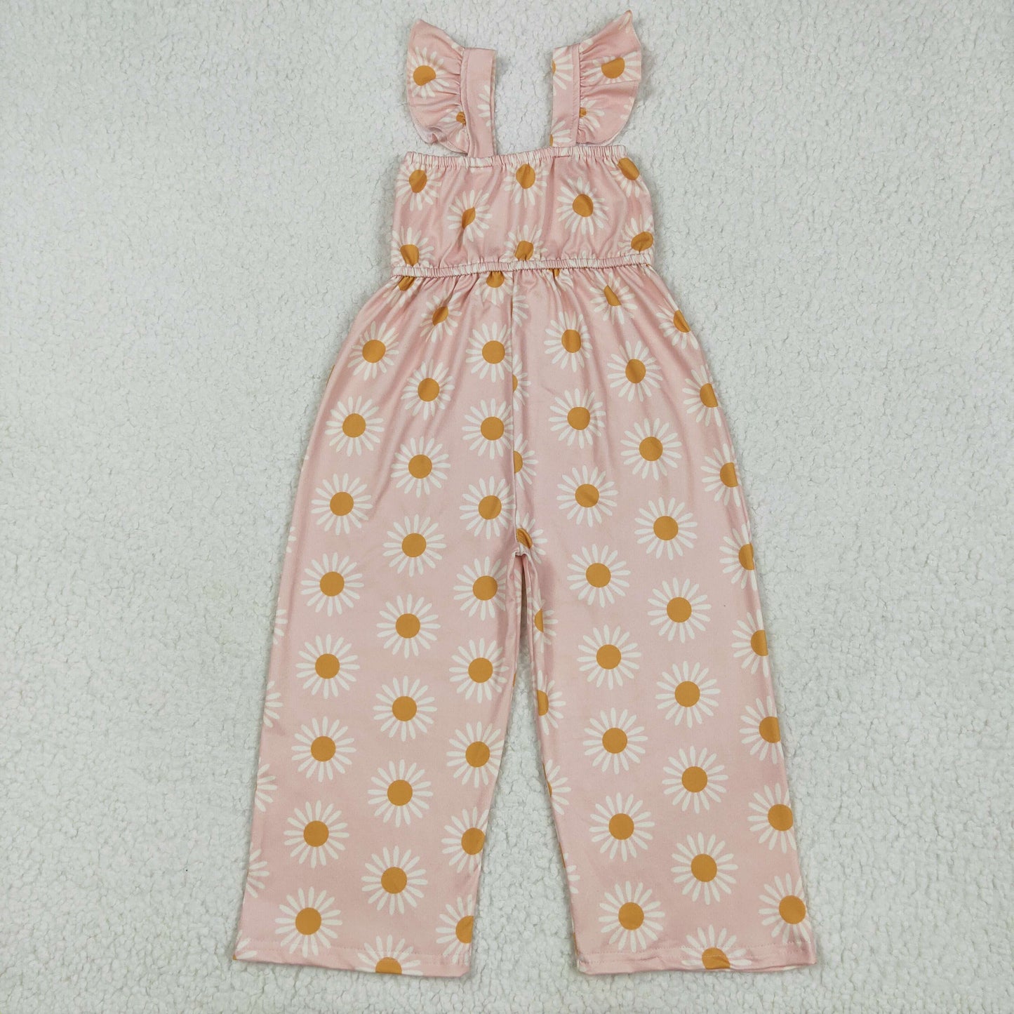 SR3052 Pink Flower Fly Sleeve Romper Overall Jumpsuit Girls Boutique Clothes 202505 RTS