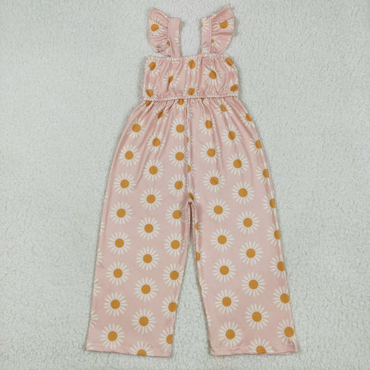 SR3052 Pink Flower Fly Sleeve Romper Overall Jumpsuit Girls Boutique Clothes  202505 RTS