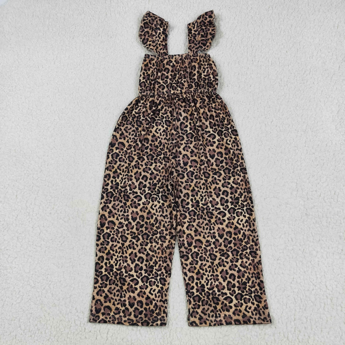 SR3054 Brown Leopard Fly Sleeve Romper Overall Jumpsuit Girls Boutique Clothes 202505 RTS