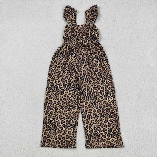 SR3054 Brown Leopard Fly Sleeve Romper Overall Jumpsuit Girls Boutique Clothes  202505 RTS