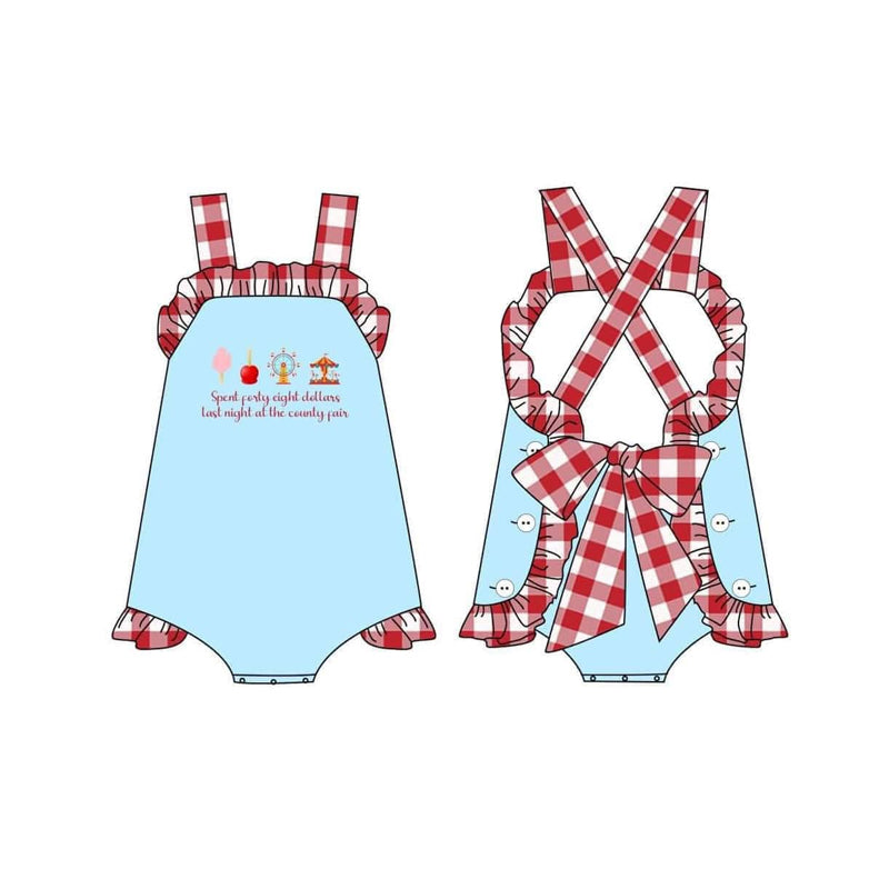 Preorder SR3055 Cotton Candy Ferris Wheel Blue Red Plaid Sleeveless Baby Girls Bubble Romper 202504