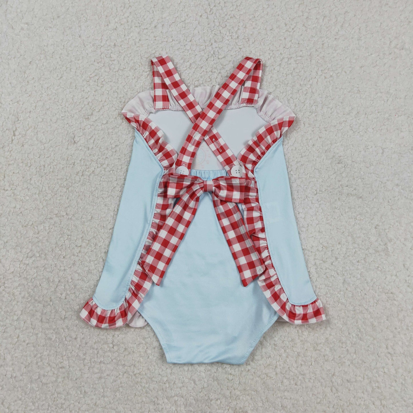 SR3055 Cotton Candy Ferris Wheel Blue Red Plaid Sleeveless Girls Bubble Romper 202603 RTS