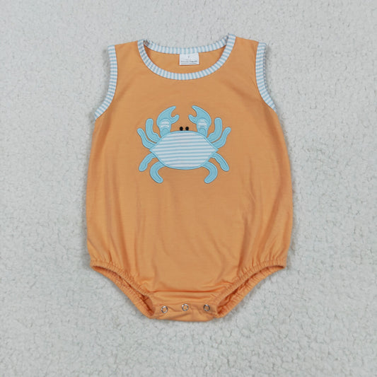 SR3058 Embroidered Crab Orange Sleeveless Romper Baby Boy Romper 202505 RTS