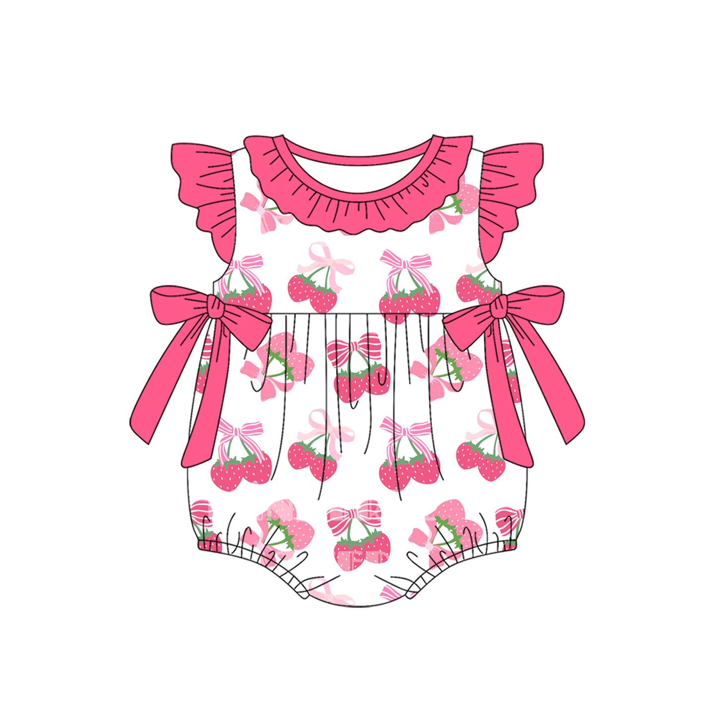 Preorder SR3059 Rose Red Strawberry Bows Flying Sleeve Romper Baby Girls Romper 202504