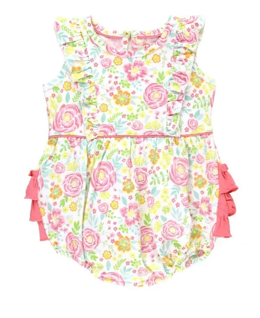 Preorder SR3060 Yellow Pink Flower Ruffle Sleeveless Romper Baby Girls Romper 202504