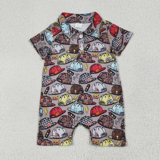 SR3067 Cartoon Cars Polo Brown Short Sleeve Romper Baby Boys Romper 202506 RTS