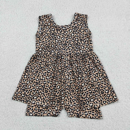 SR3070 Leopard Brown Sleeveless Girls Bubble Romper 202605 RTS