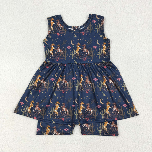 SR3071 Cowgirl Rodeo Cactus Horse Navy Blue Overalls High Quality Girls Jumpsuits 202507 RTS
