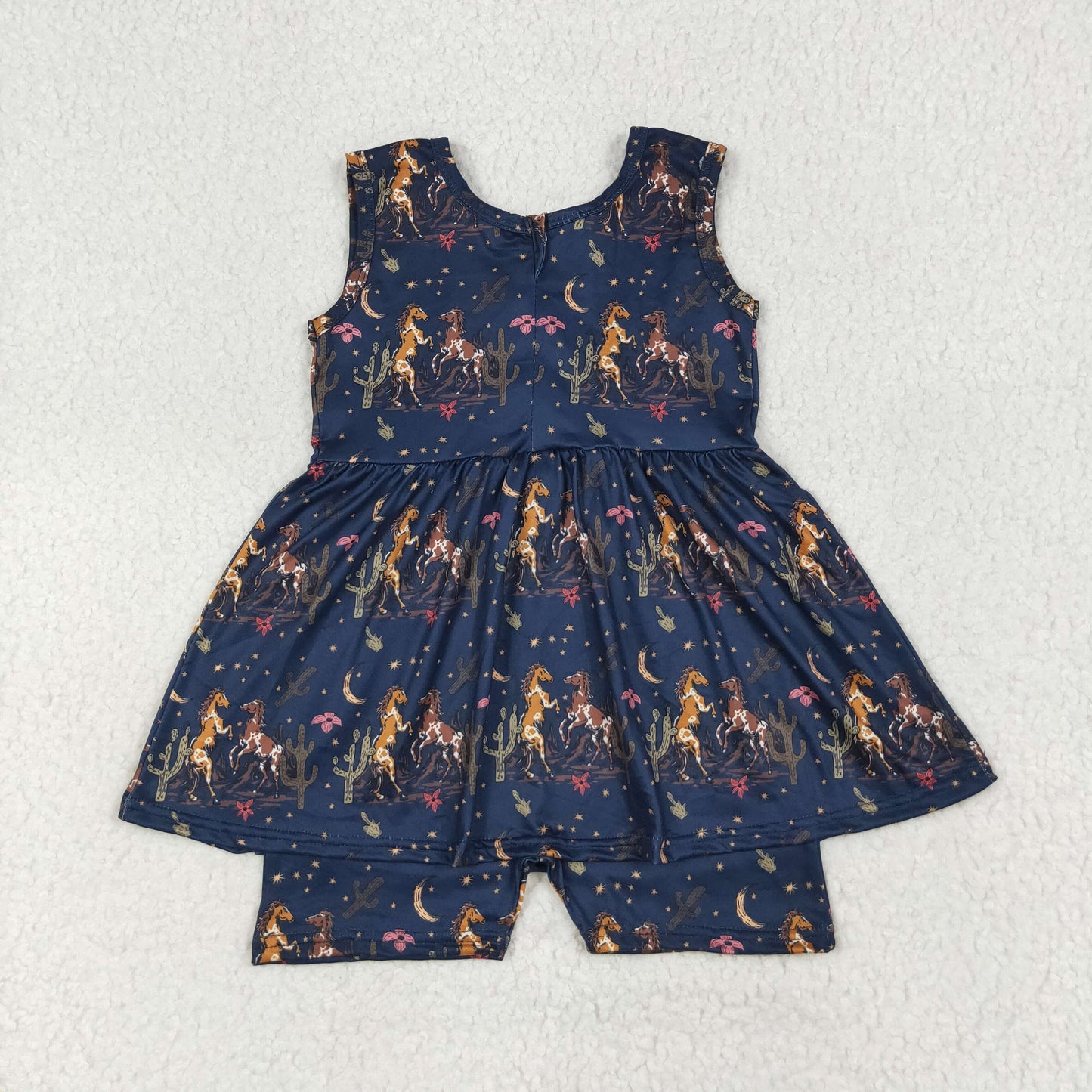 SR3071 Cowgirl Rodeo Cactus Horse Navy Blue Overalls High Quality Girls Jumpsuits 202507 RTS