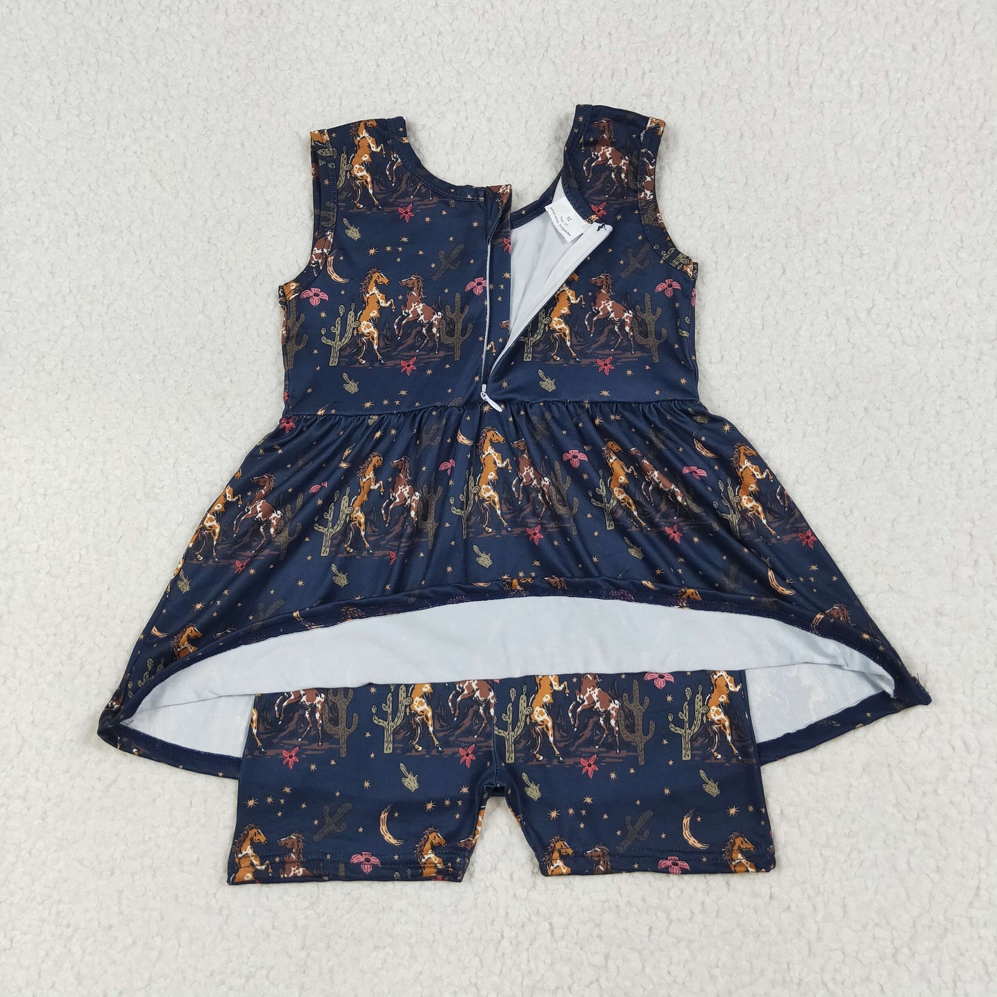 SR3071 Cowgirl Rodeo Cactus Horse Navy Blue Overalls High Quality Girls Jumpsuits 202507 RTS