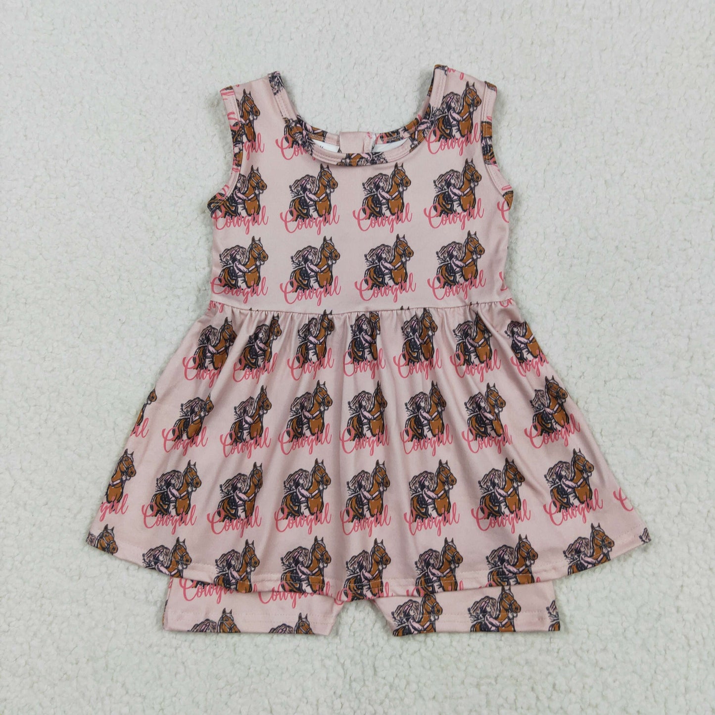 SR3072 Horse Cowgirl Pink Sleeveless Romper Baby Girls Romper 202505 RTS