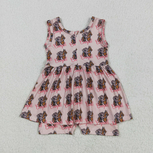 SR3072 Horse Cowgirl Pink Sleeveless Romper Baby Girls Romper 202505 RTS
