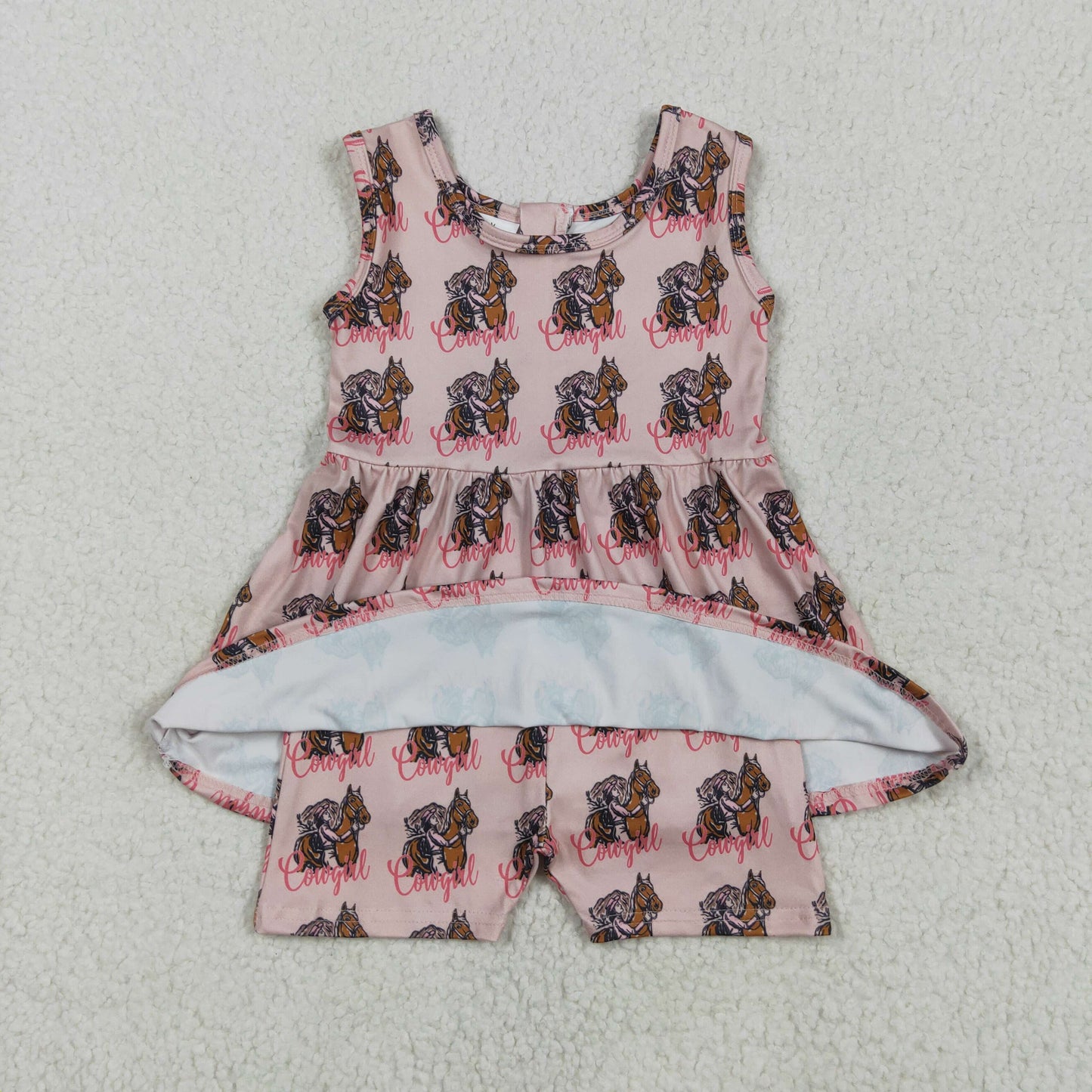 SR3072 Horse Cowgirl Pink Sleeveless Romper Baby Girls Romper 202505 RTS
