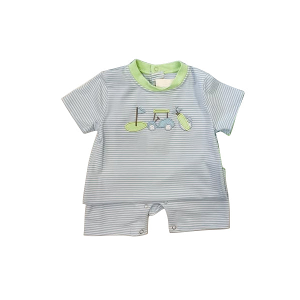 Preorder SR3078 Golf Blue Green Stripe Short Sleeve Romper Baby Boy Romper 202504