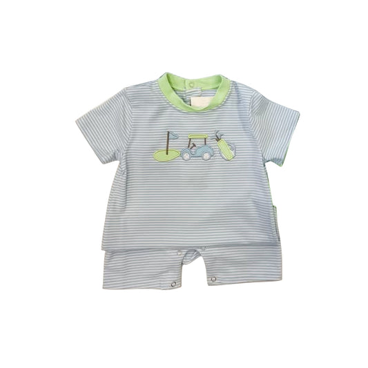 Preorder SR3078 Golf Blue Green Stripe Short Sleeve Romper Baby Boy Romper 202504