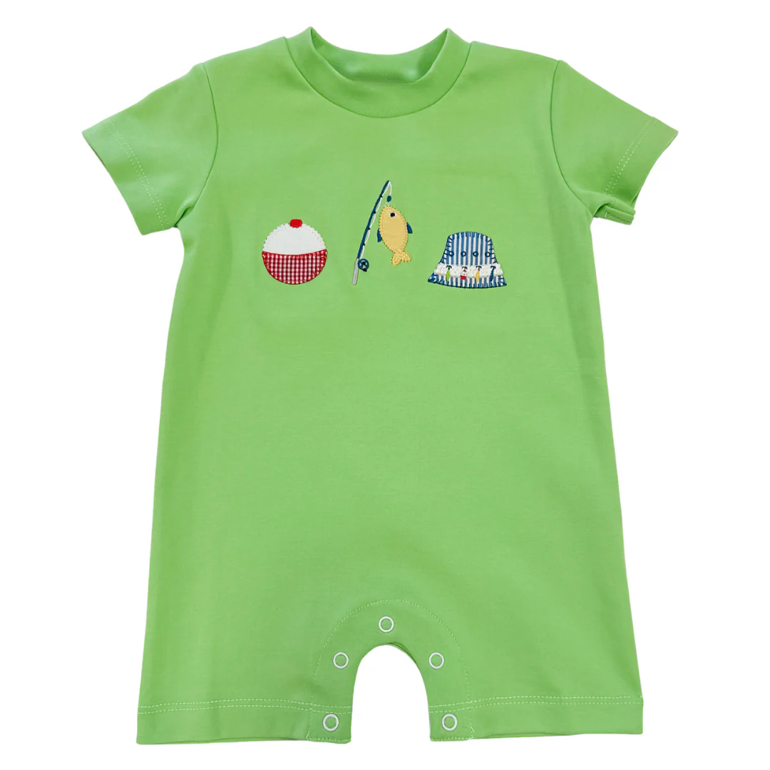 Preorder SR3079 Fishing Green short sleeve romper baby Boys Boutique Summer clothes 202504