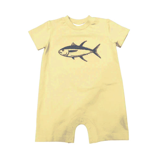 Preorder SR3080 Fishing Yellow short sleeve romper baby Boys Boutique Summer clothes 202504