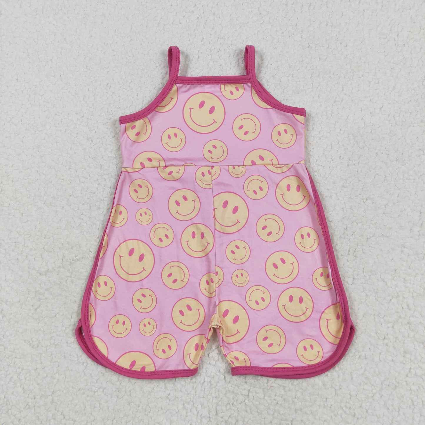 SR3083 Smile Face Pink Sleeveless Romper Overall Jumpsuit Girls Boutique Clothes 202506 RTS