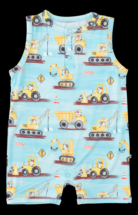 Preorder SR3085 trucks blue green sleeveless romper baby Boys Boutique Summer clothes 202504