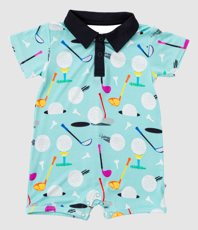 Preorder SR3086 golf blue green polo short sleeve romper baby Boys Boutique Summer clothes 202504