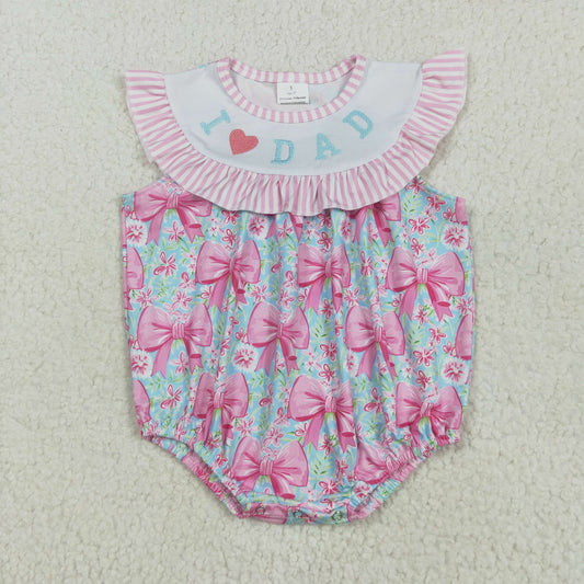 SR3089 I Love Dad Embroidered Pink Blue Bows Ruffle Fly Sleeve Romper Baby Girl Boutique Outfits 202505